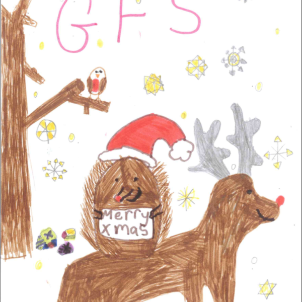 Alex Robson, GFS Pittington - we loved the originality of the hedgehog riding a reindeer!